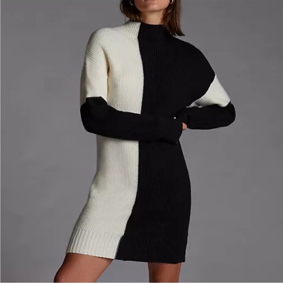Daily Practice Sweater Dress | Tunic, Mock Neck, Long Sleeve Black Ivory Size M - Picture 1 of 11
